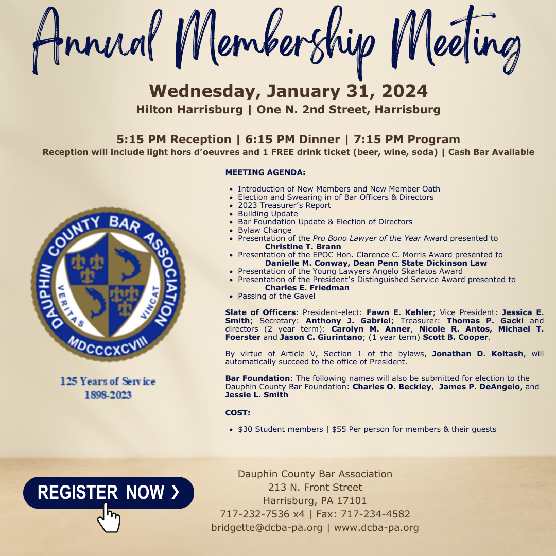 Annual Membership Meeting Calendar of Events Dauphin County Bar